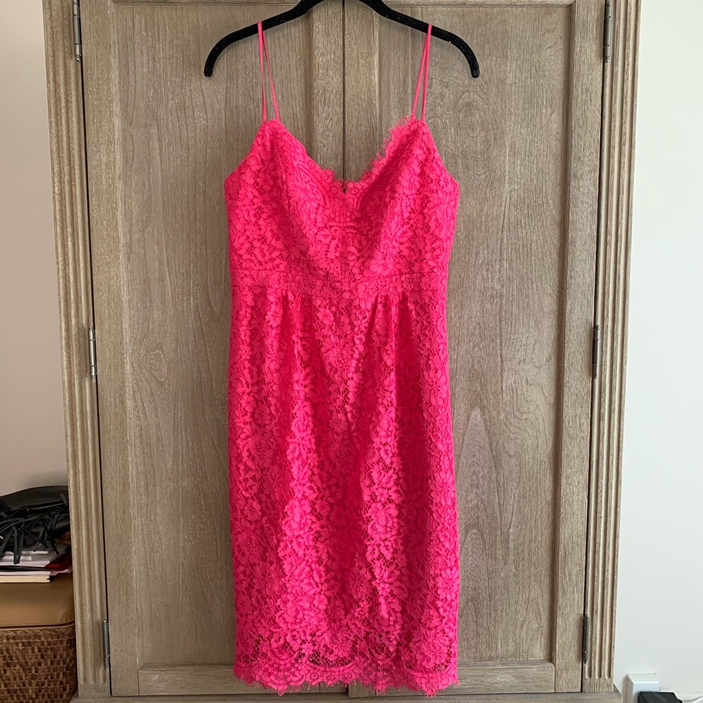 J. Crew Hot Pink Guipure Lace Midi Dress—Size 6